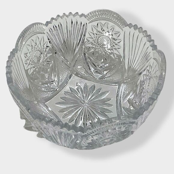 Vntg Unmarked Hobstar & Fan 8” Cut Glass Crystal Bowl ABP Collectable Brilliant - Picture 7 of 16